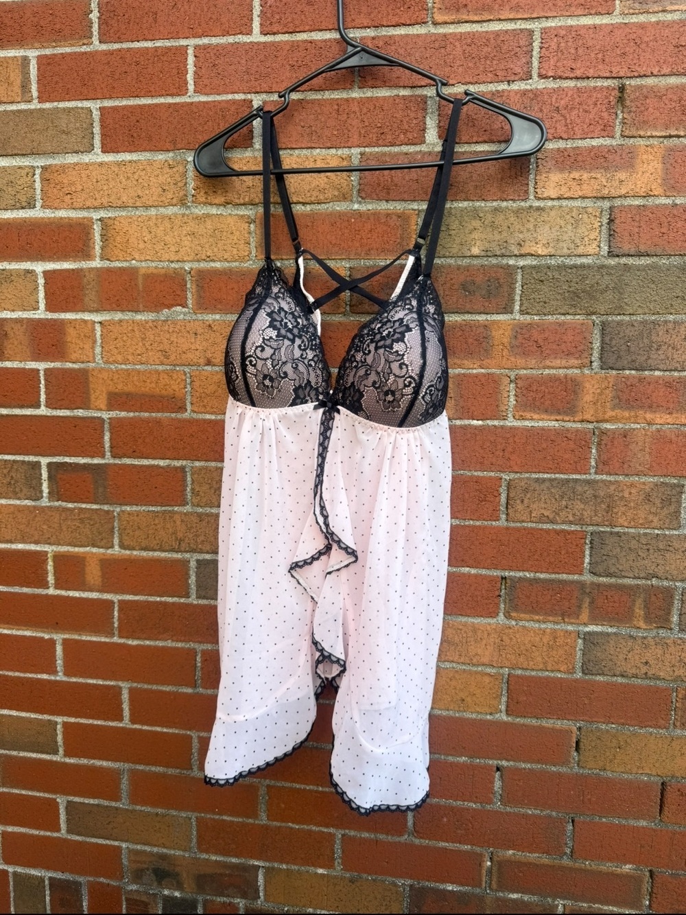 Ambrielle Pink & Black Lace Babydoll Lingerie Nightgown Size XL